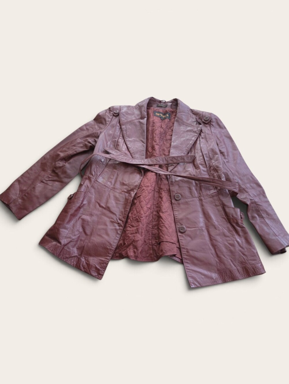Vintage Opera Oxblood Leather Blazer Jacket Fitted Burgundy sz 15 L / XL